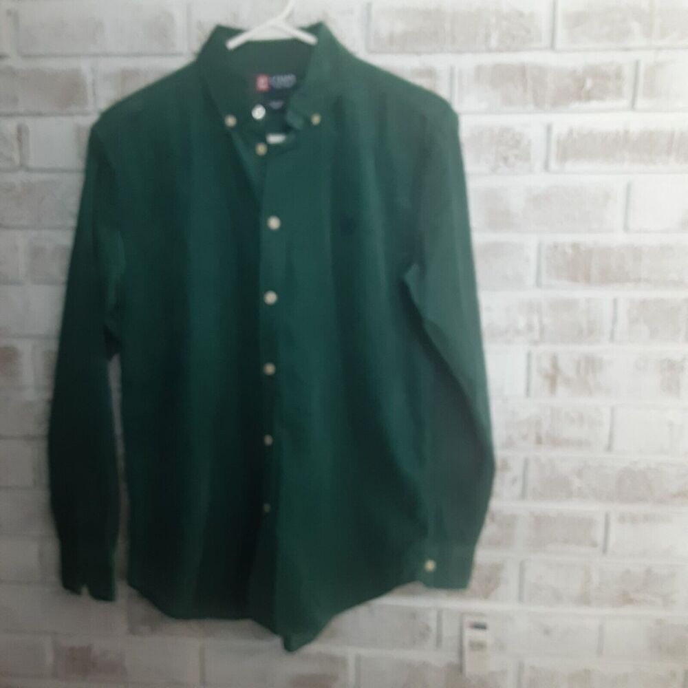 Vintage Chaps Boys sz L Hunter Green Corduroy Button Up
